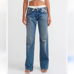 Sincerely Jules Denim Flare Jeans with Cream Tie